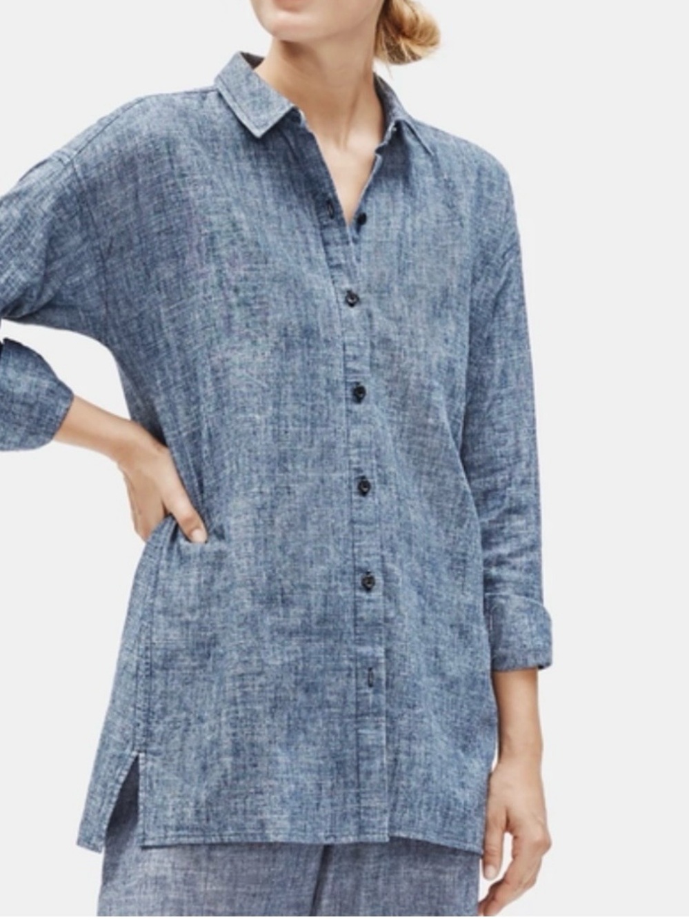Eileen Fisher Chambray Linen ButtonDown Shirt
